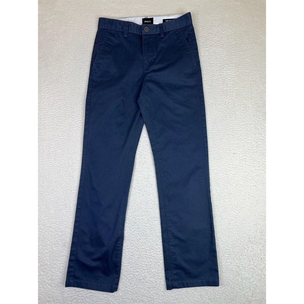 RVCA The Weekday Chino Pants Boys 27 Blue Twill Casual School Uniform Flat Front
